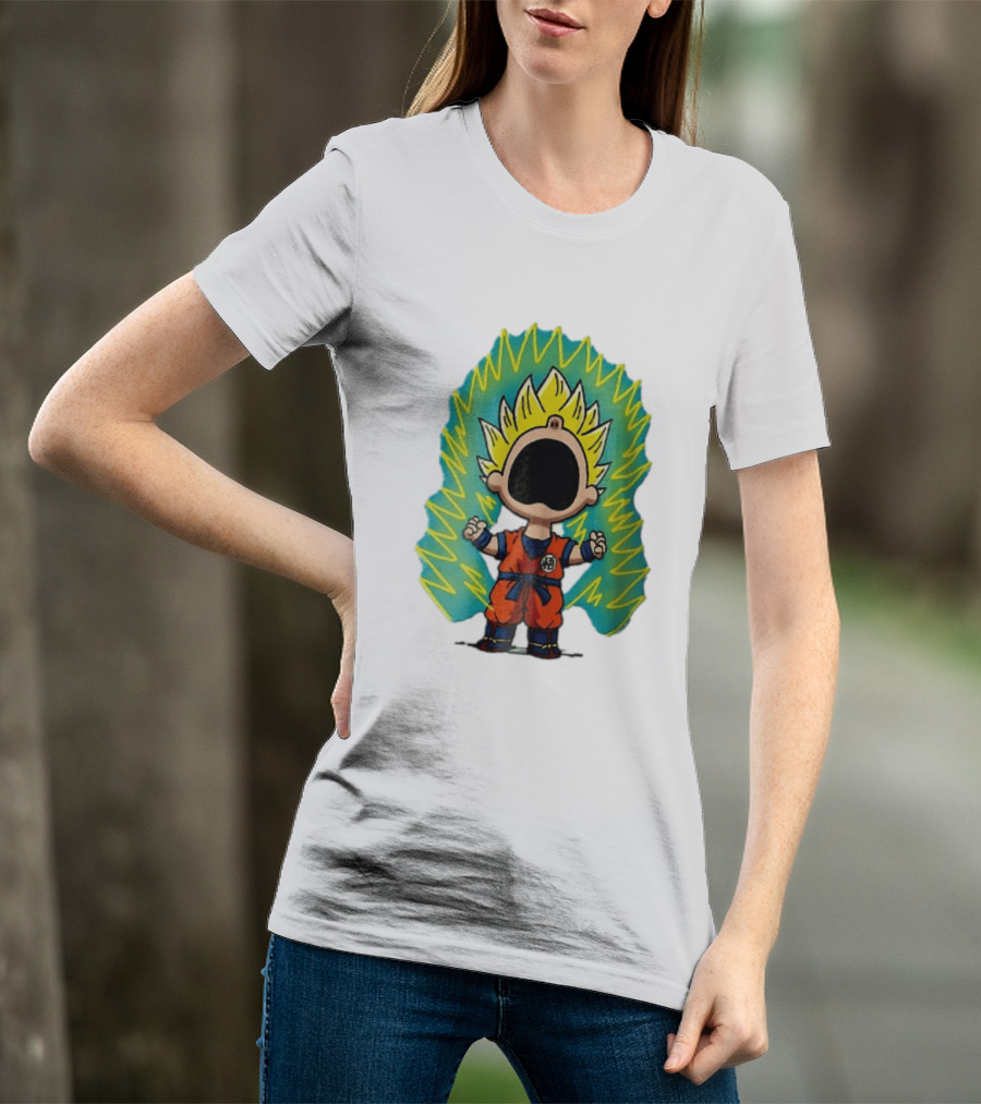 Cartoon Super Saiyan Screaming Boy With Yellow Aura And Orange Suit T-Shirt