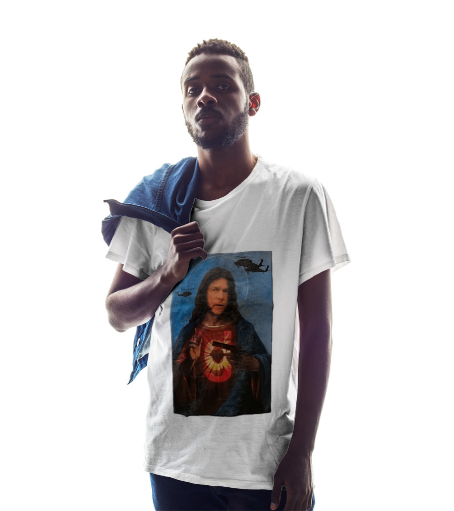 Jesus With Handgun And Military Helicopters Halo T-Shirt