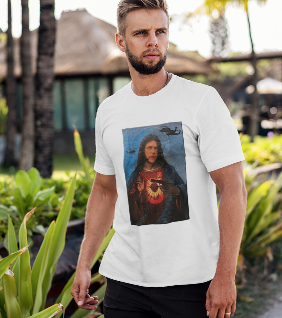 Jesus With Handgun And Military Helicopters Halo T-Shirt