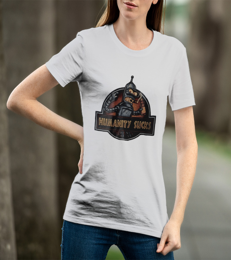 Humanity Sucks Robot Holding Beer T-Shirt