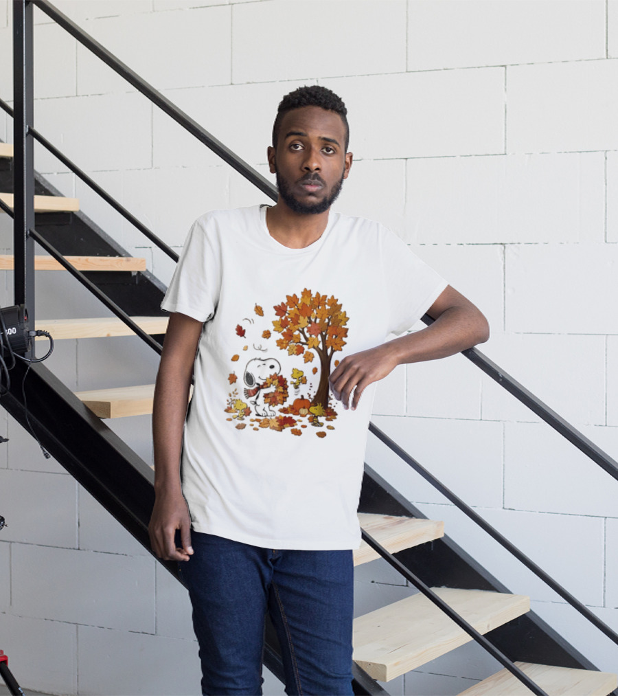 Snoopy Woodstock Autumn Leaves Pumpkin Fall Season Vibes T-Shirt