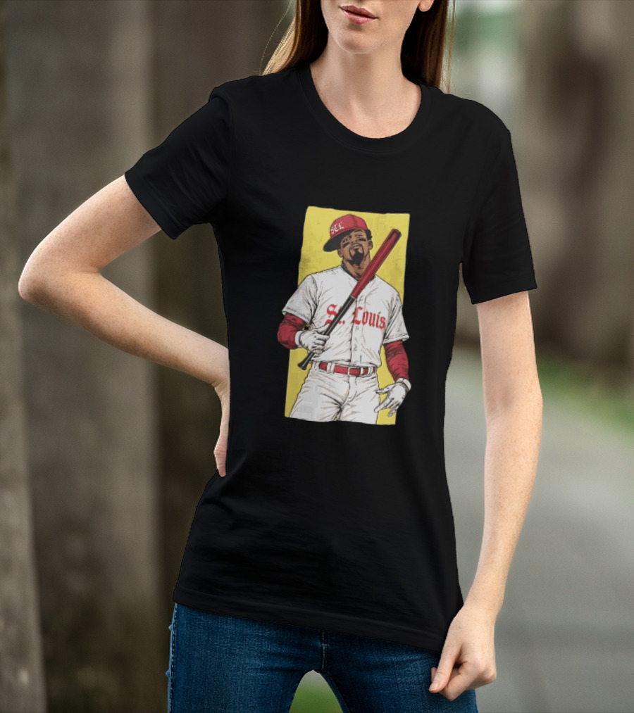 St Louis Cardinals STL Baseball Player Caricature With Bat T-Shirt