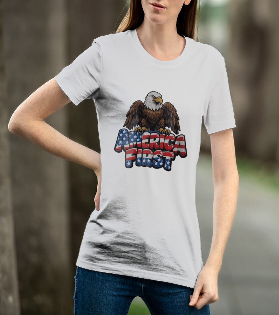 America First Bald Eagle Stars Stripes Patriotic T-Shirt