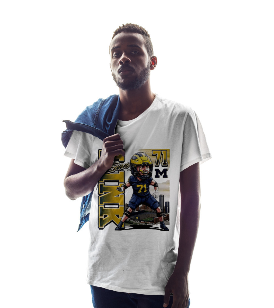 Evan Link 71 Michigan Wolverines Football Caricature T-Shirt