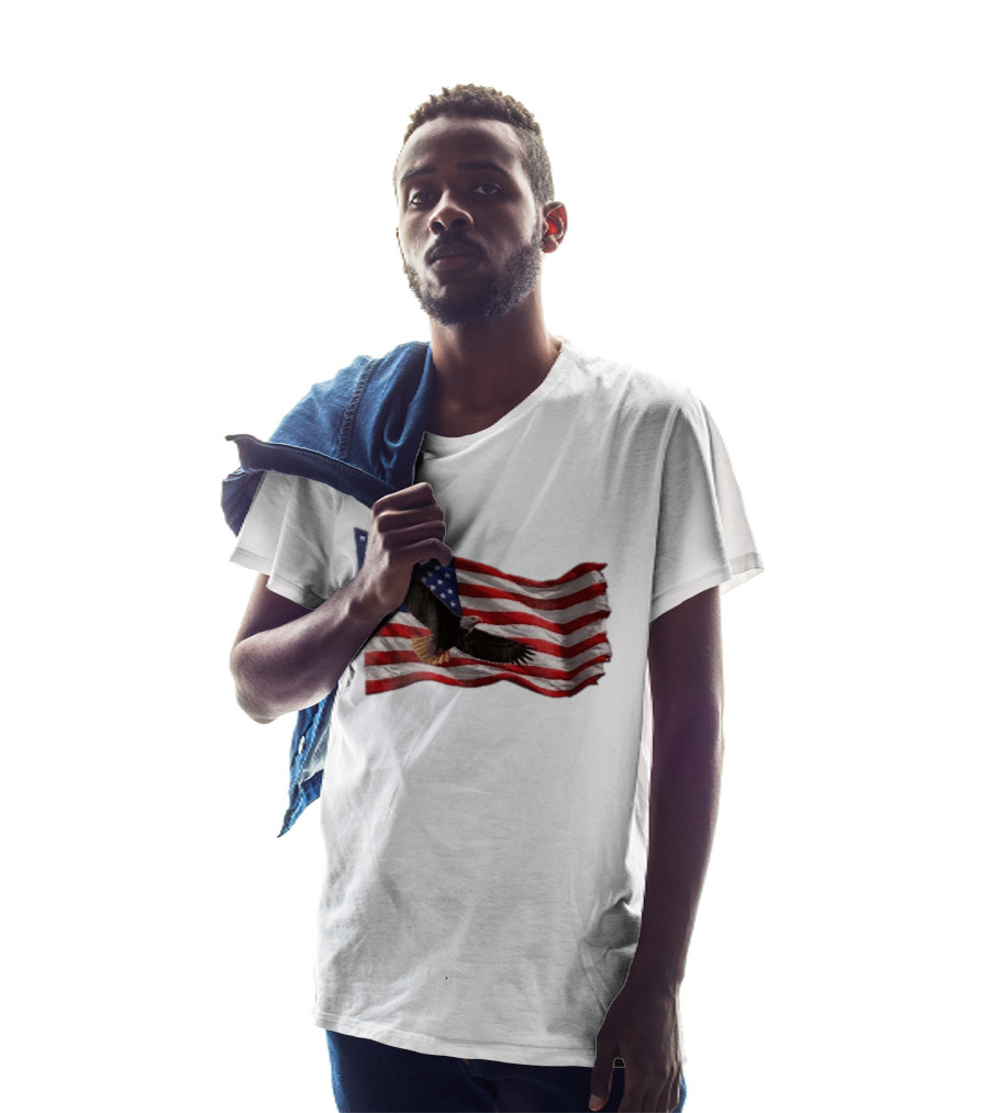 Bald Eagle Soaring Over Distressed American Flag Patriotic T-Shirt
