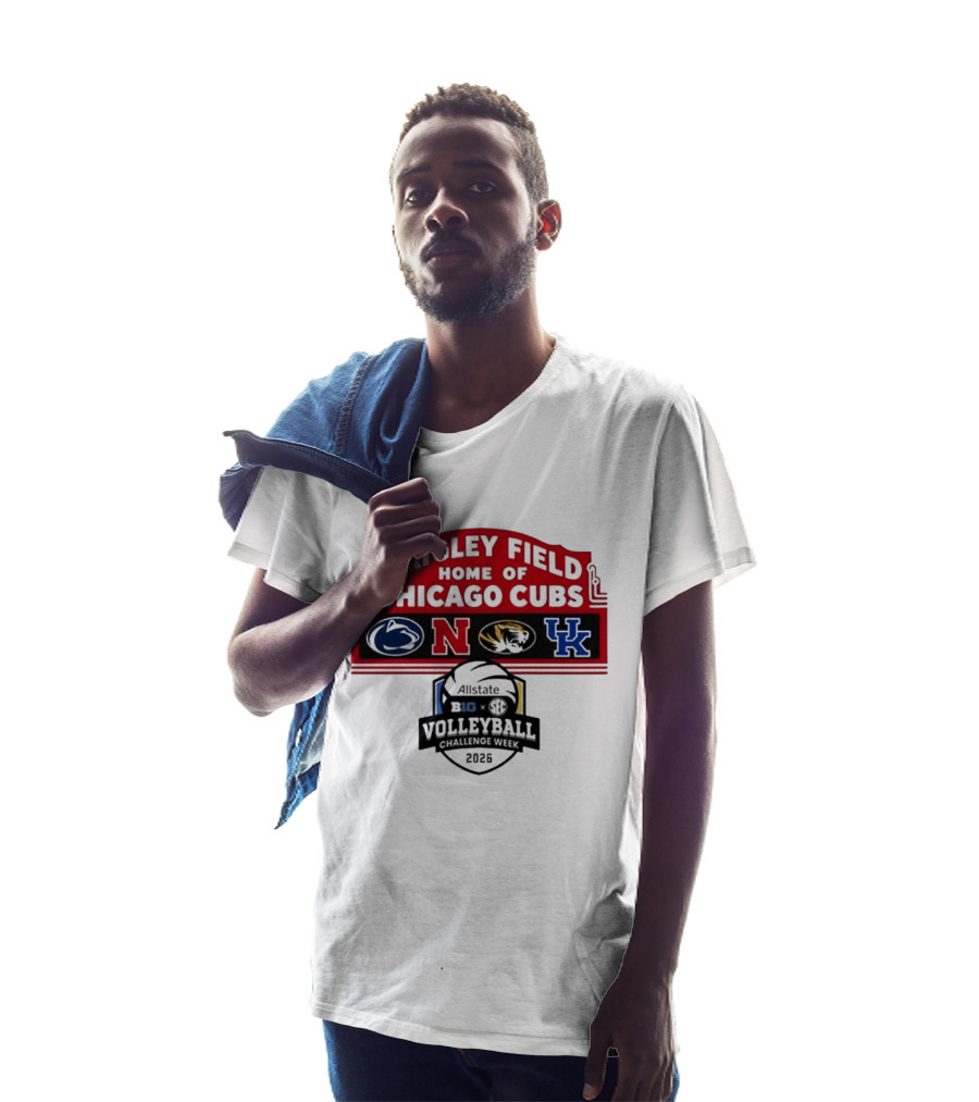 Wrigley Field Chicago Cubs Allstate 2026 Volleyball Challenge Week Penn State Nebraska Missouri Kentucky Logos T-Shirt