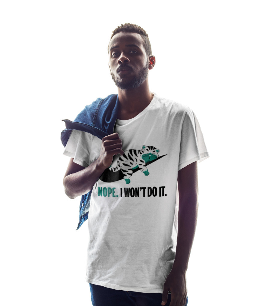 Nope I Won't Do It Cartoon Lazy Striped Cat Sleeping On Swoosh T-Shirt