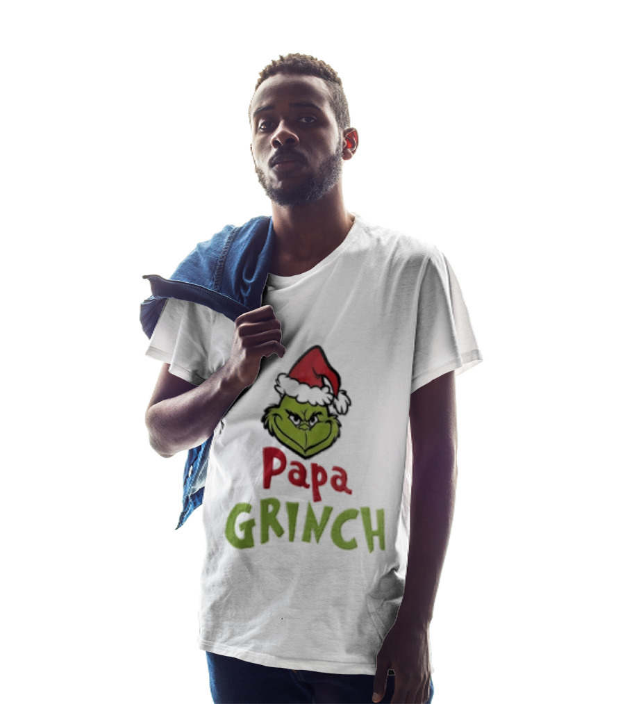 Papa Grinch Santa Claus Hat Green Face Cartoon T-Shirt
