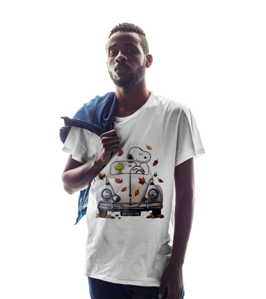 Peanuts Snoopy Woodstock Driving Car Autumn Leaves Watercolor Cartoon 09 Mk T-Shirt
