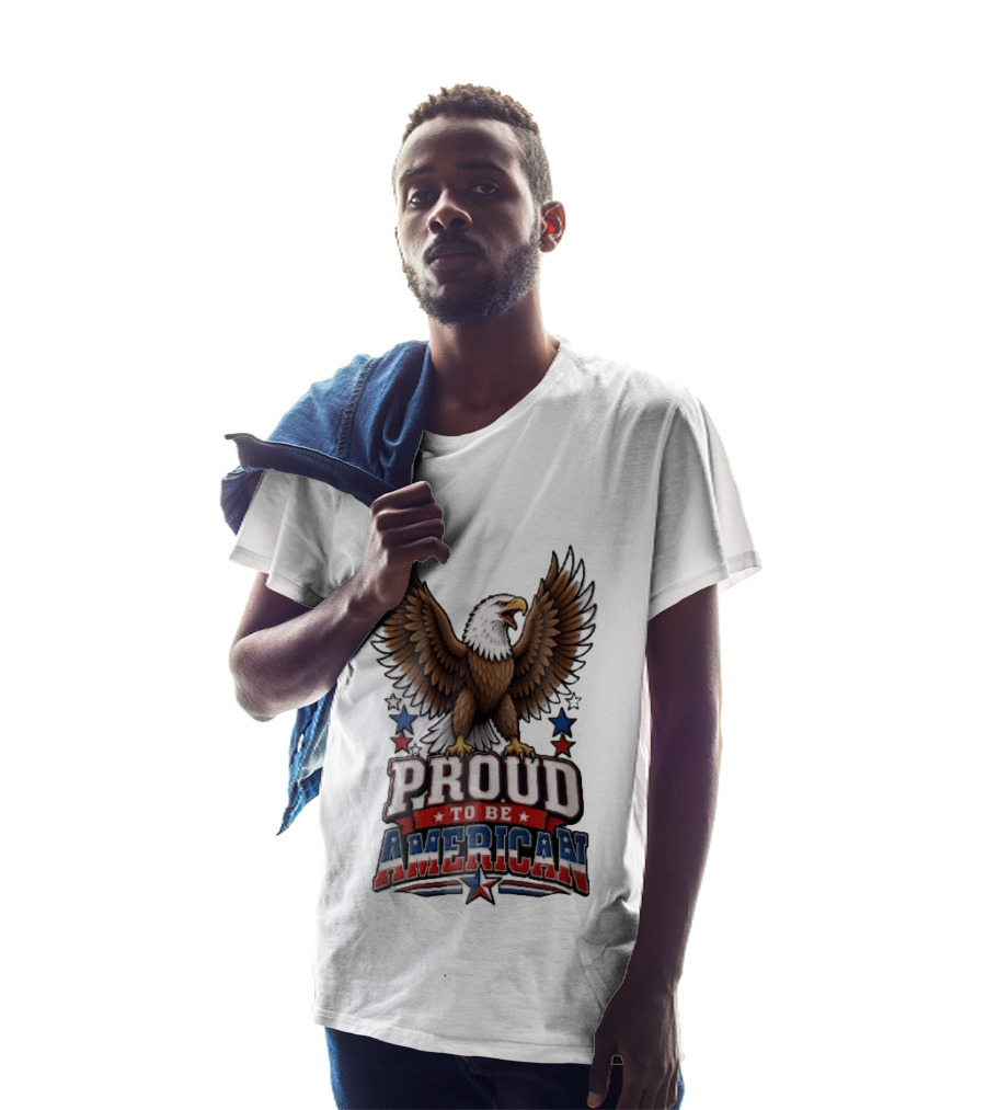 Proud To Be American Bald Eagle Wings Spread Red Blue Stars Patriotic T-Shirt