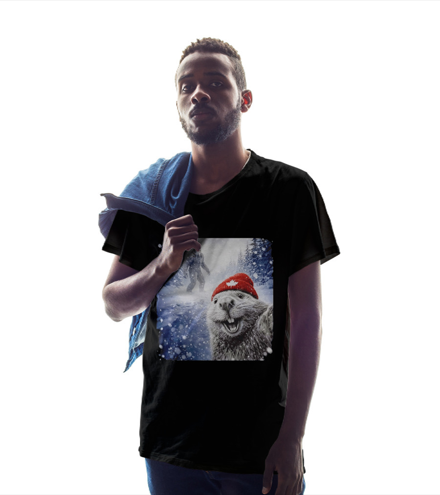 Beaver Selfie With Sasquatch In Snowy Canadian Forest T-Shirt