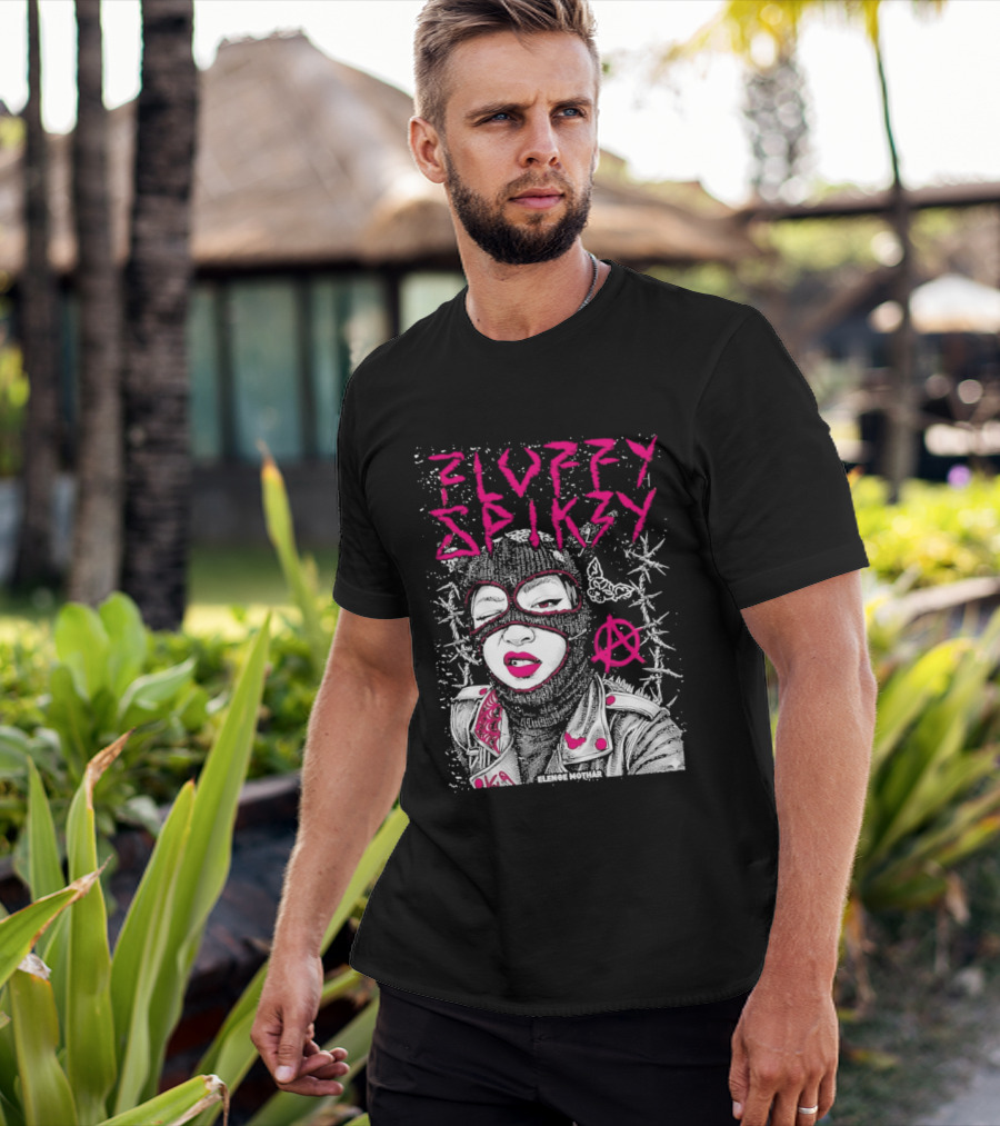 Fluffy Spikzy Elenoe Mothar Balaclava Anarchy Art With Barbed Wire And Punk T-Shirt