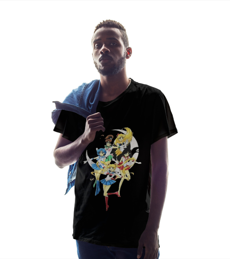 Sailor Moon Crescent Five Guardians Distressed Cartoon T-Shirt