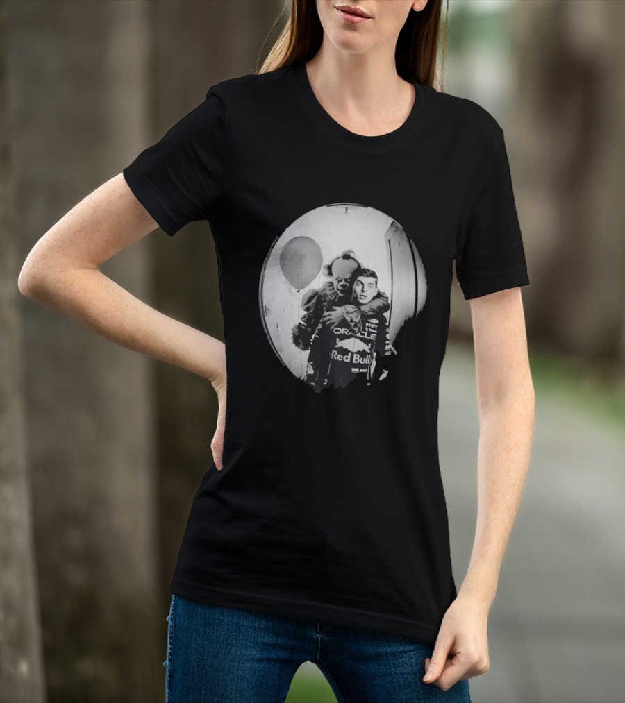Max Verstappen Red Bull Racing And Pennywise Balloon Halloween Scene T-Shirt