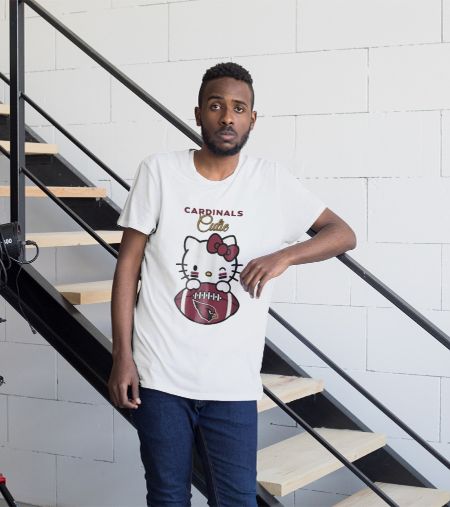 Cardinals Cutie Winking Cartoon Cat Holding Football With Arizona Cardinals T-Shirt