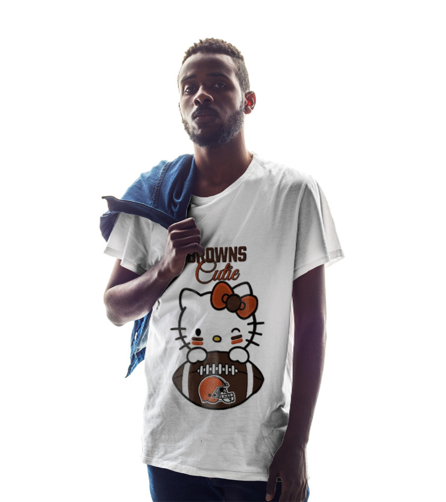 Browns Cutie Winking Cartoon Cat Bow Football T-Shirt