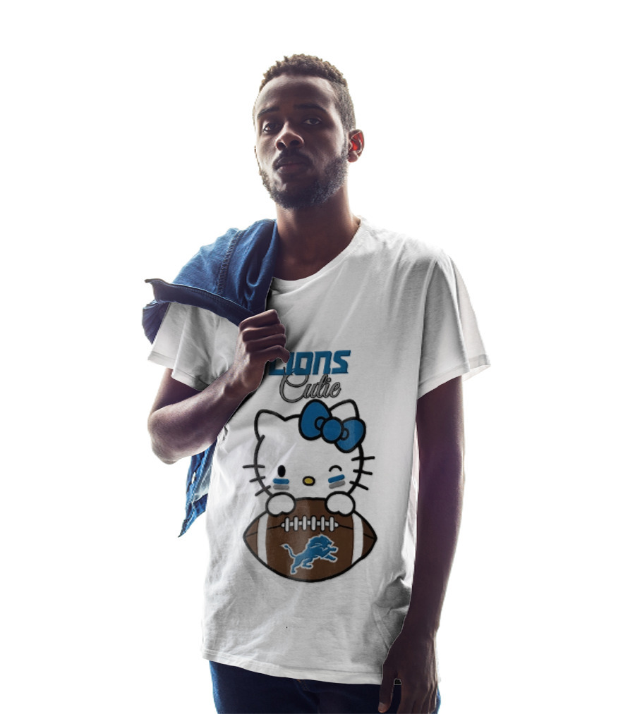 Detroit Lions Cute Cartoon Cat With Blue Bow Face Paint Football T-Shirt