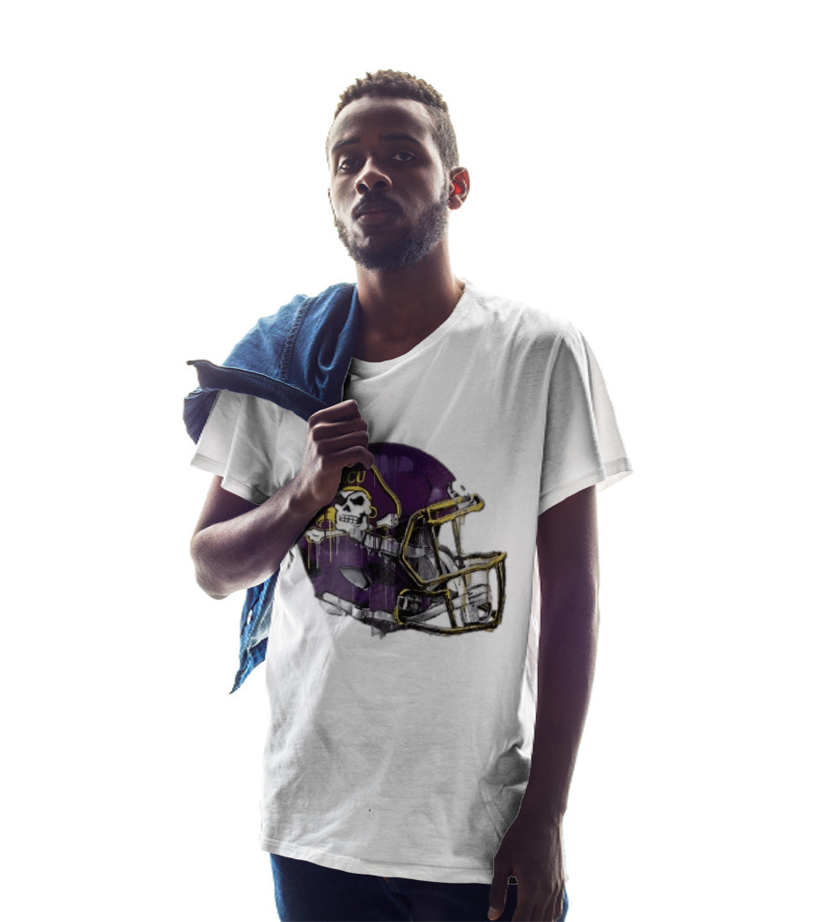 ECU Pirates Purple Helmet Dripping Paint Football NCAA Pd Moreno T-Shirt