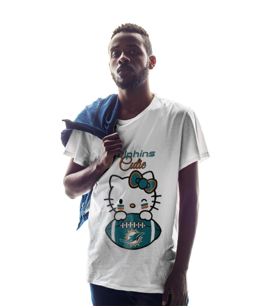 Miami Dolphins Cutie Winking Cat Bow Football T-Shirt