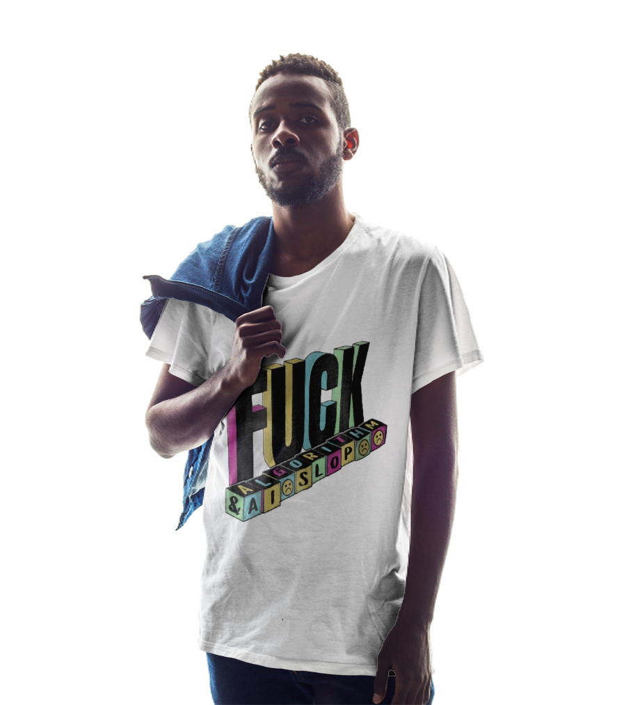 Fuck Algorithm And AI Slop 3D Toy Blocks Sad Faces T-Shirt
