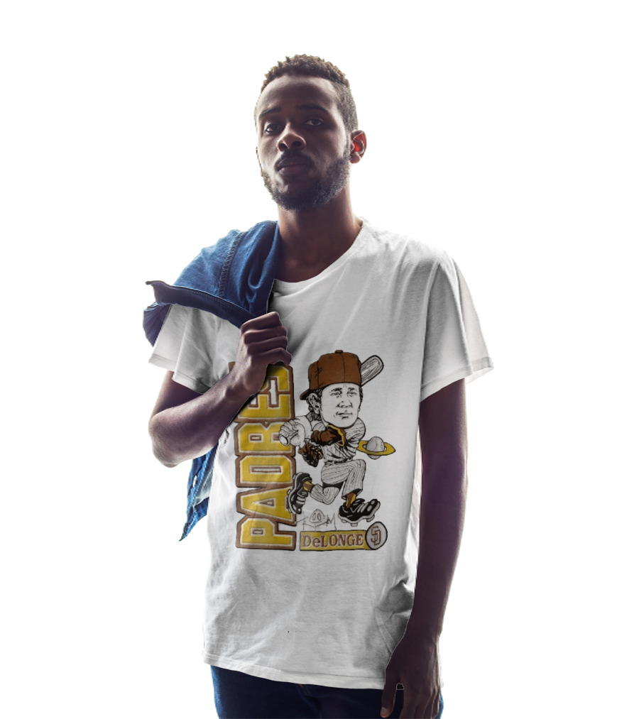 San Diego Padres DeLonge Cartoon Caricature Batter With Orbit Baseball T-Shirt