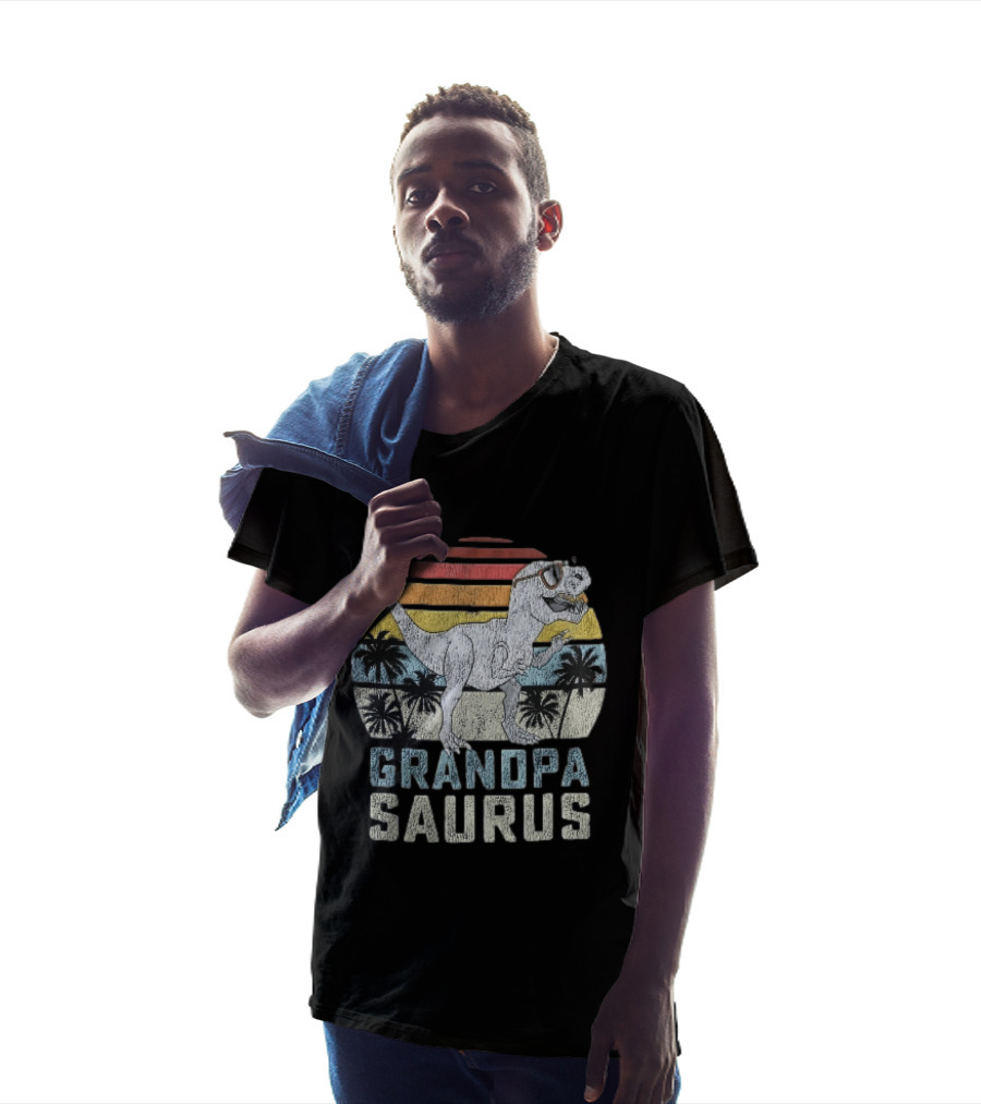 Grandpa Saurus Dinosaur Sunglasses Sunset Palms T-Shirt