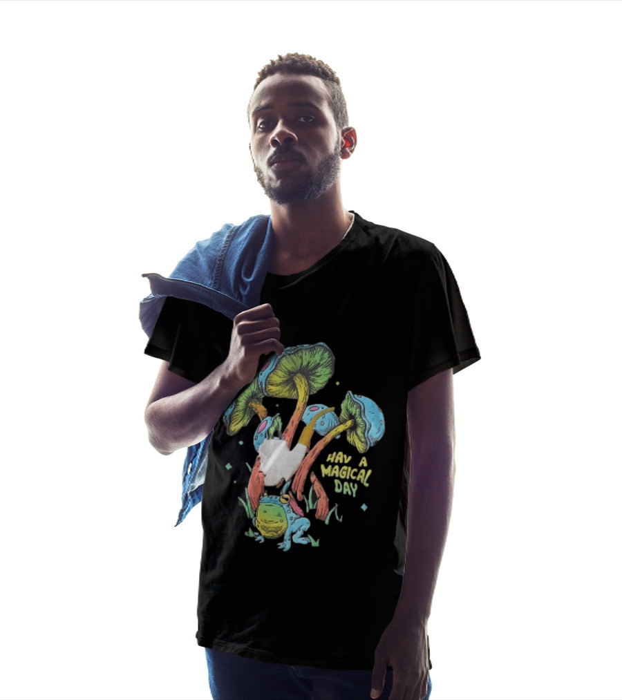 Have A Magical Day Colorful Mushrooms And Frog Pipe Cartoon T-Shirt