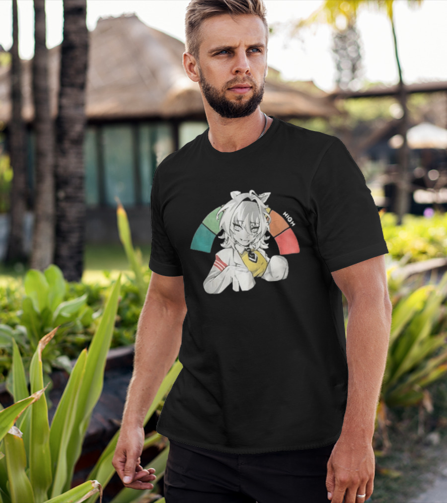 High Anime Cat Girl White Hair Threat Meter Gauge T-Shirt