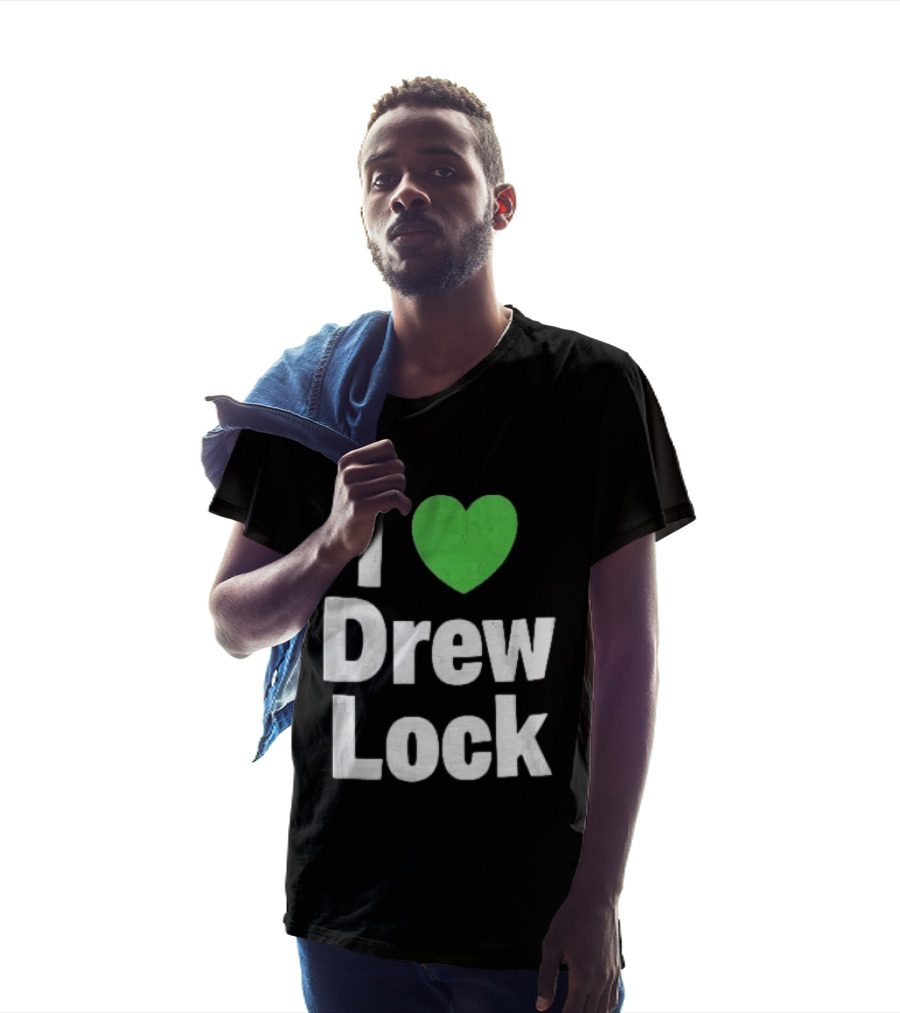 I Love Drew Lock Green Heart Silver White Gradient Letters T-Shirt