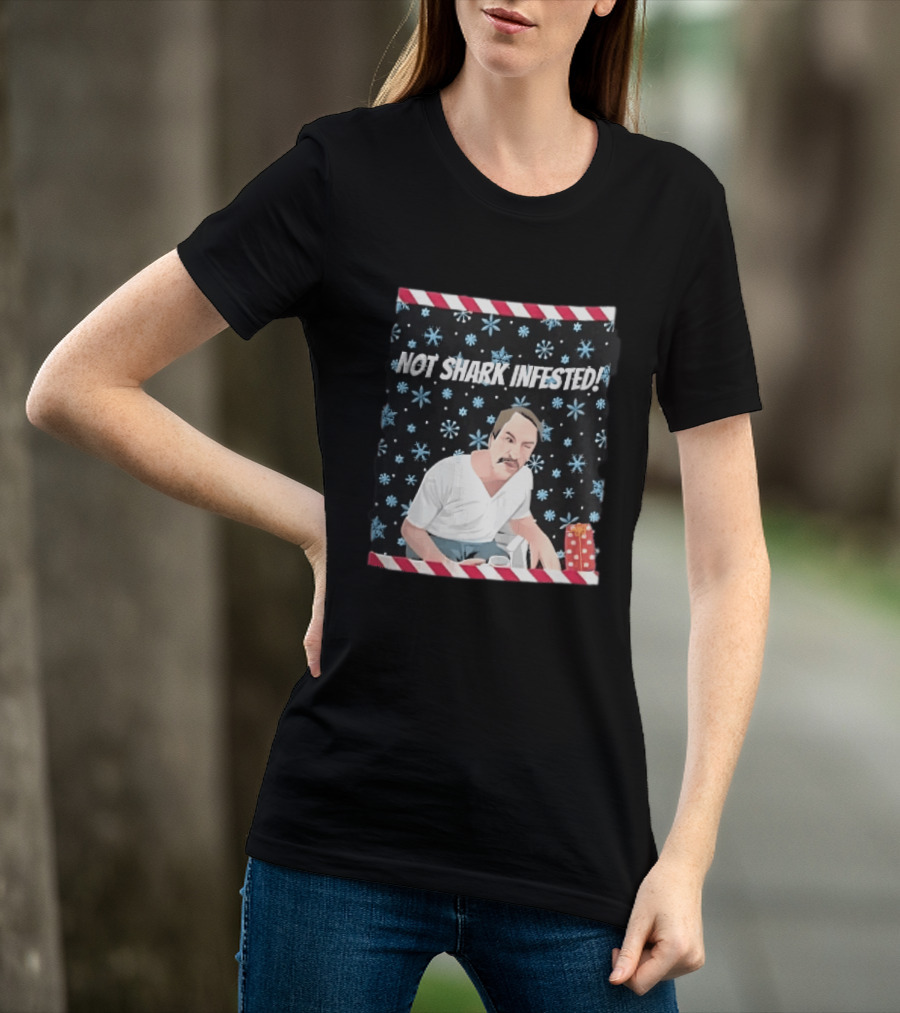Not Shark Infested Mustache Man Snowflakes Wrapped Present T-Shirt