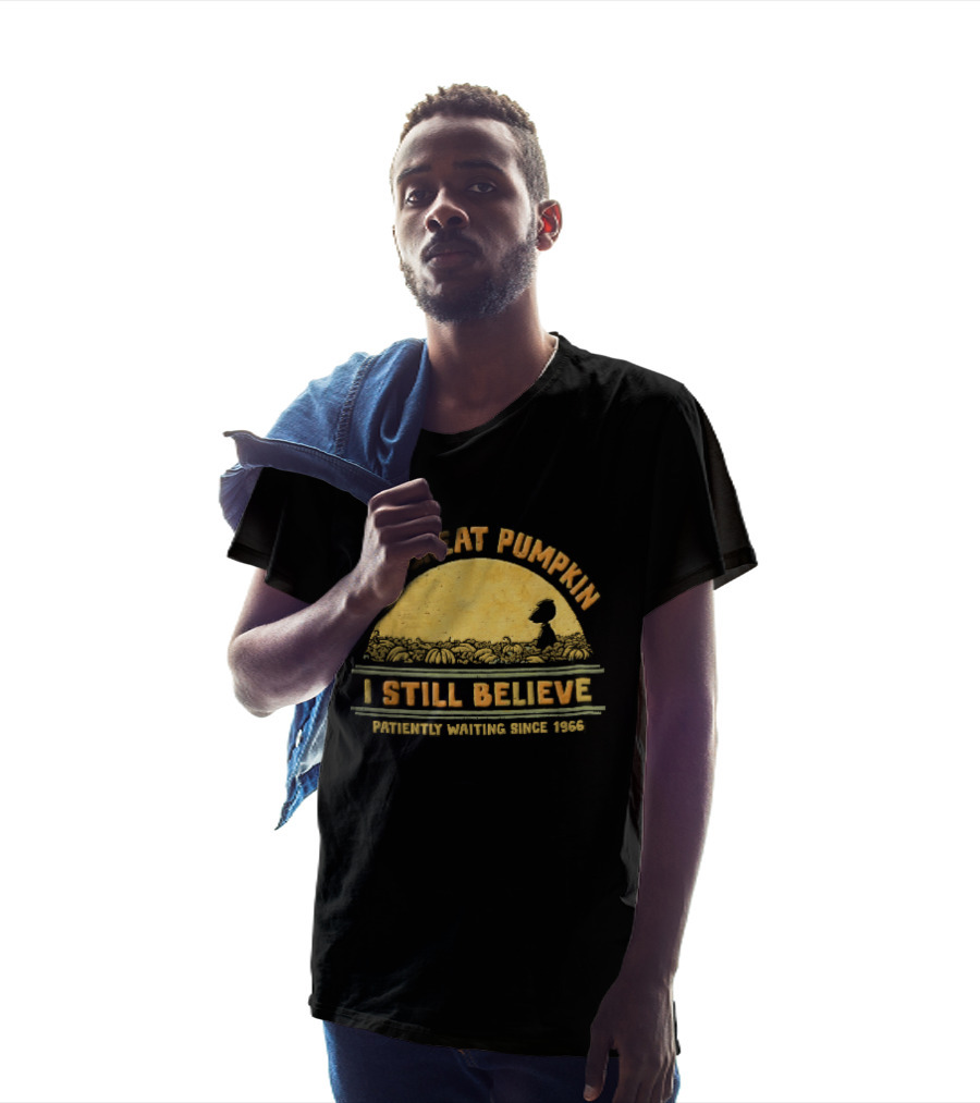 The Great Pumpkin I Still Believe Patiently Waiting Since 1966 Yellow Moon Snoopy Silhouette Distressed T-Shirt