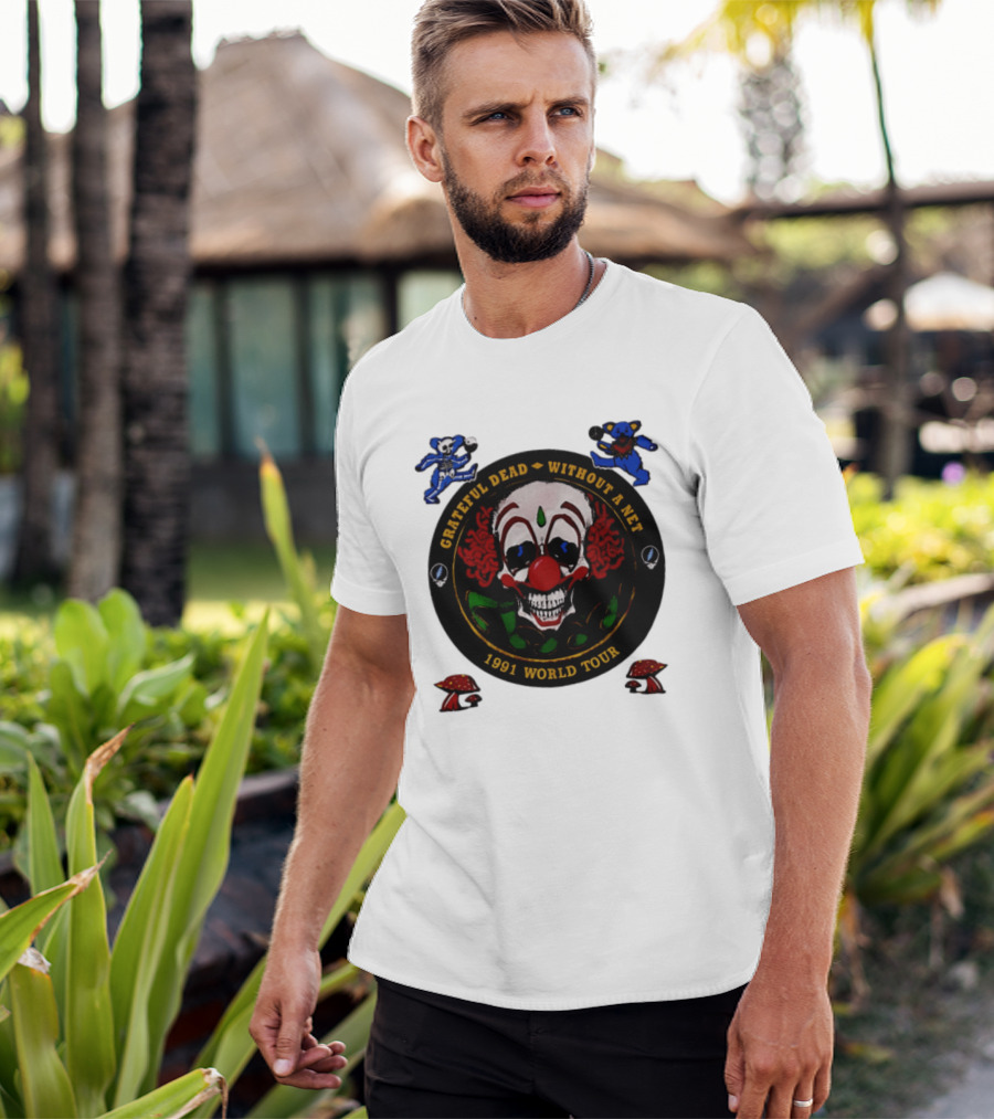 Grateful Dead Clown Skull Without A Net 1991 World Tour Dancing Bear T-Shirt