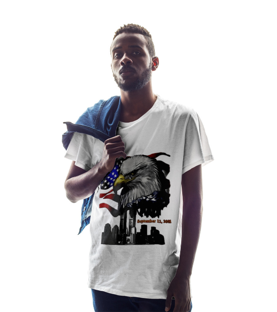 September 11 2001 Twin Towers New York Skyline Crying Bald Eagle American Flag T-Shirt