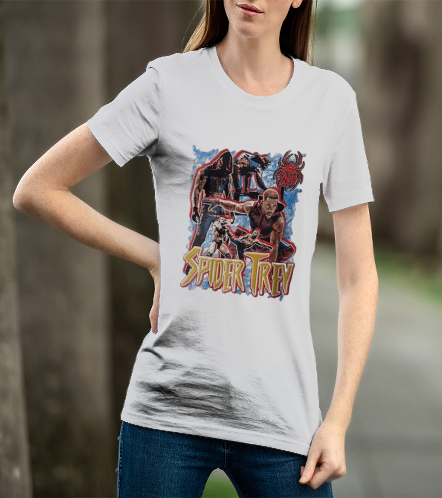 Spider Trey Professional Wrestler Action Collage With Blue Smoke And Red Spider T-Shirt