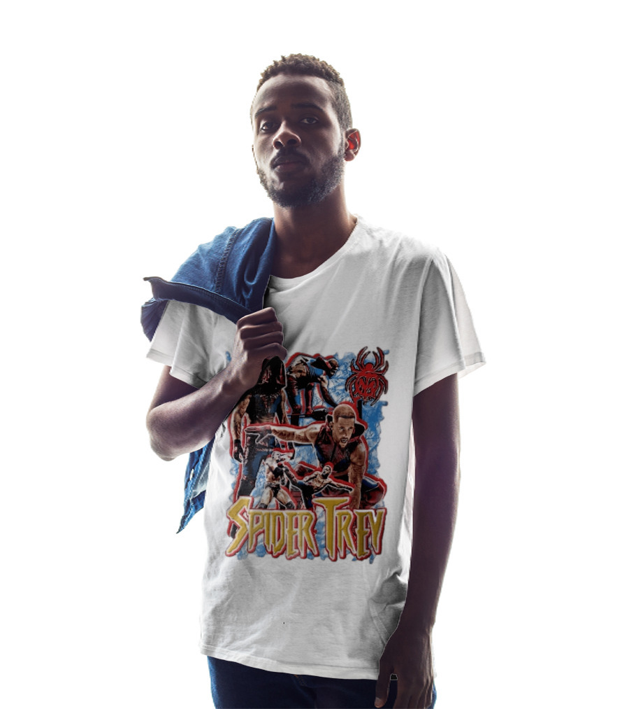 Spider Trey Professional Wrestler Action Collage With Blue Smoke And Red Spider T-Shirt