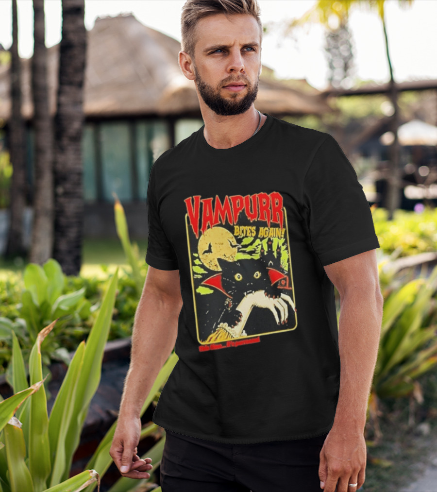 Vampurr Bites Again This Time It's Purrsonal Vintage Horror Cat Moon And Castle T-Shirt