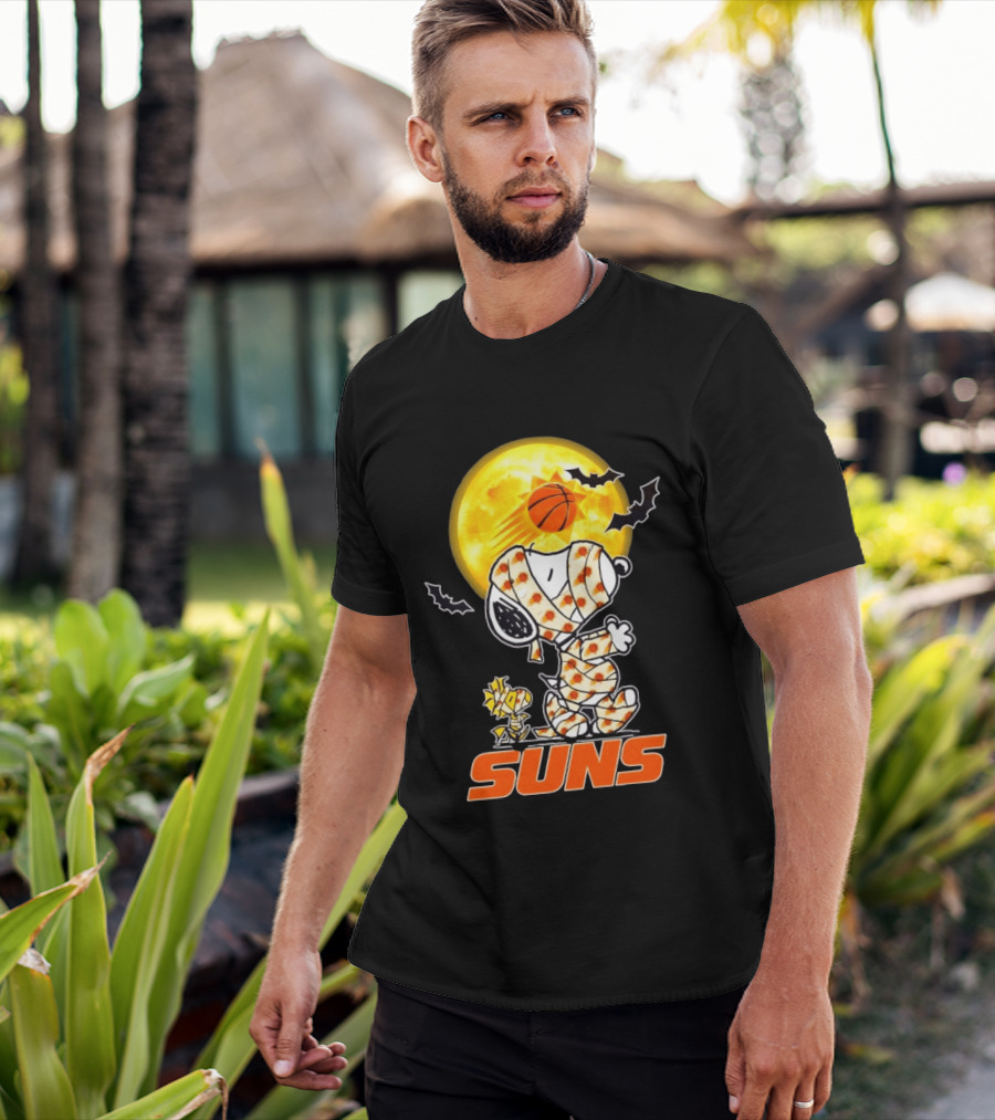 Phoenix Suns Halloween Snoopy Woodstock Mummy Cosplay Moon Basketball Bats T-Shirt