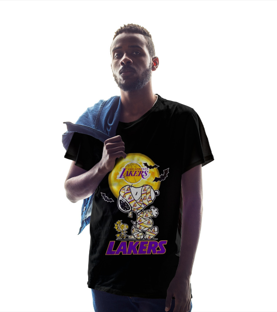Los Angeles Lakers Snoopy Woodstock Mummy Halloween Moon Bats T-Shirt