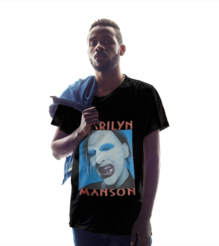 Marilyn Manson Blue Makeup Metallic Teeth Grimace T-Shirt