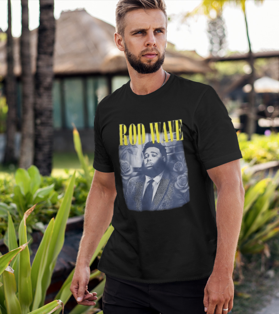 Rod Wave Yellow Bootleg Grayscale Suit Tie Roses Brick Wall T-Shirt