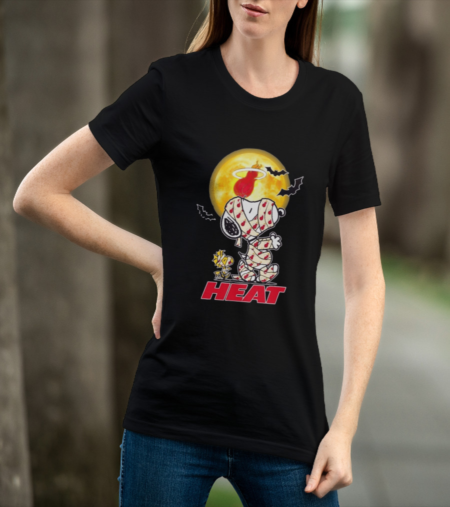 Miami Heat Snoopy Woodstock Mummy Halloween Moon Bats T-Shirt