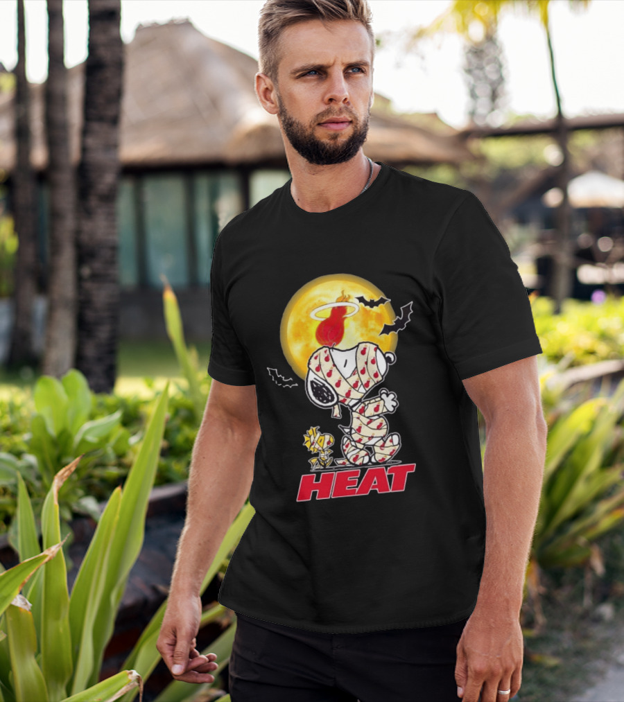 Miami Heat Snoopy Woodstock Mummy Halloween Moon Bats T-Shirt