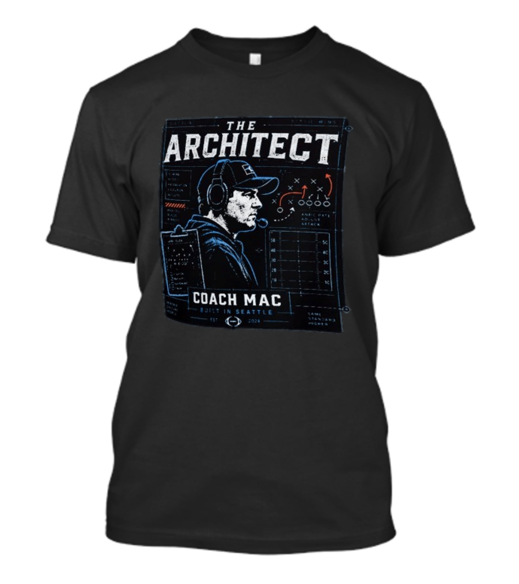 The Architect Coach Mac Built In Seattle Seahawks Strategy Playbook 2024 T-Shirt
