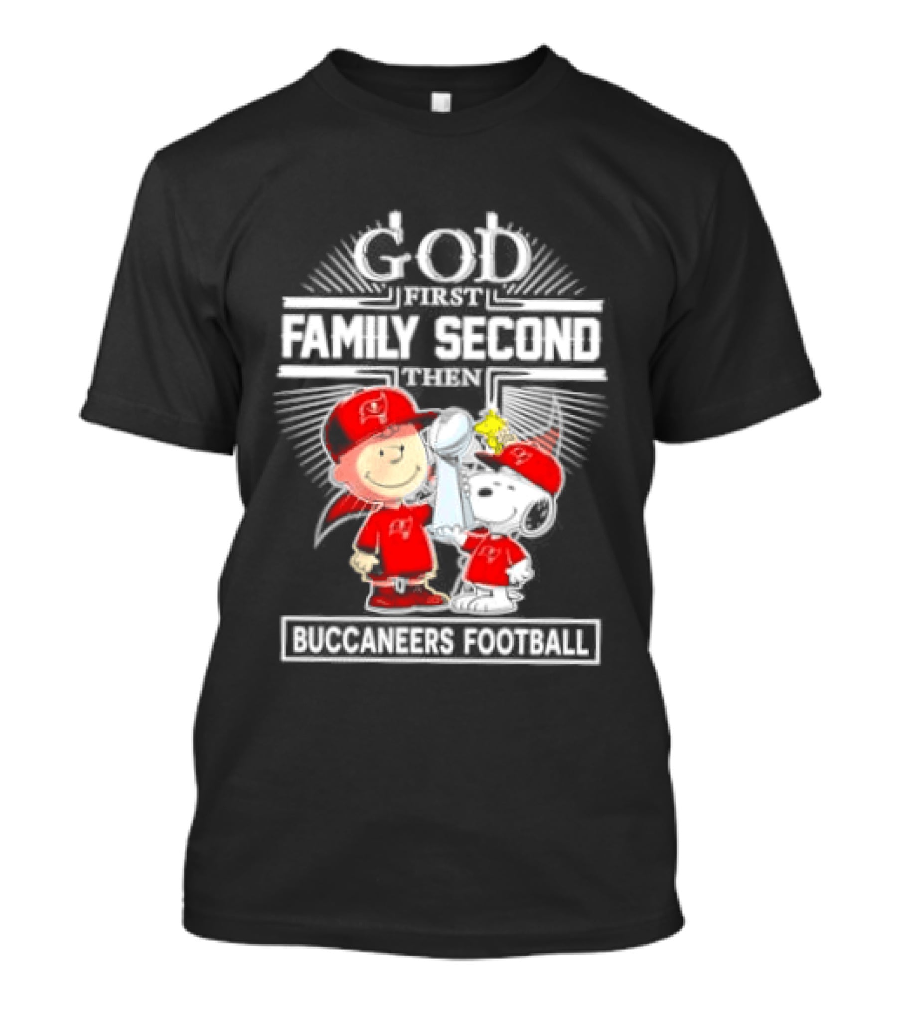 Snoopy God First Family Second Then Buccaneers Football Fan Gear T-Shirt