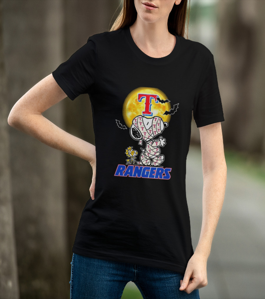 Texas Rangers Snoopy Woodstock Mummy Halloween Collaboration T-Shirt
