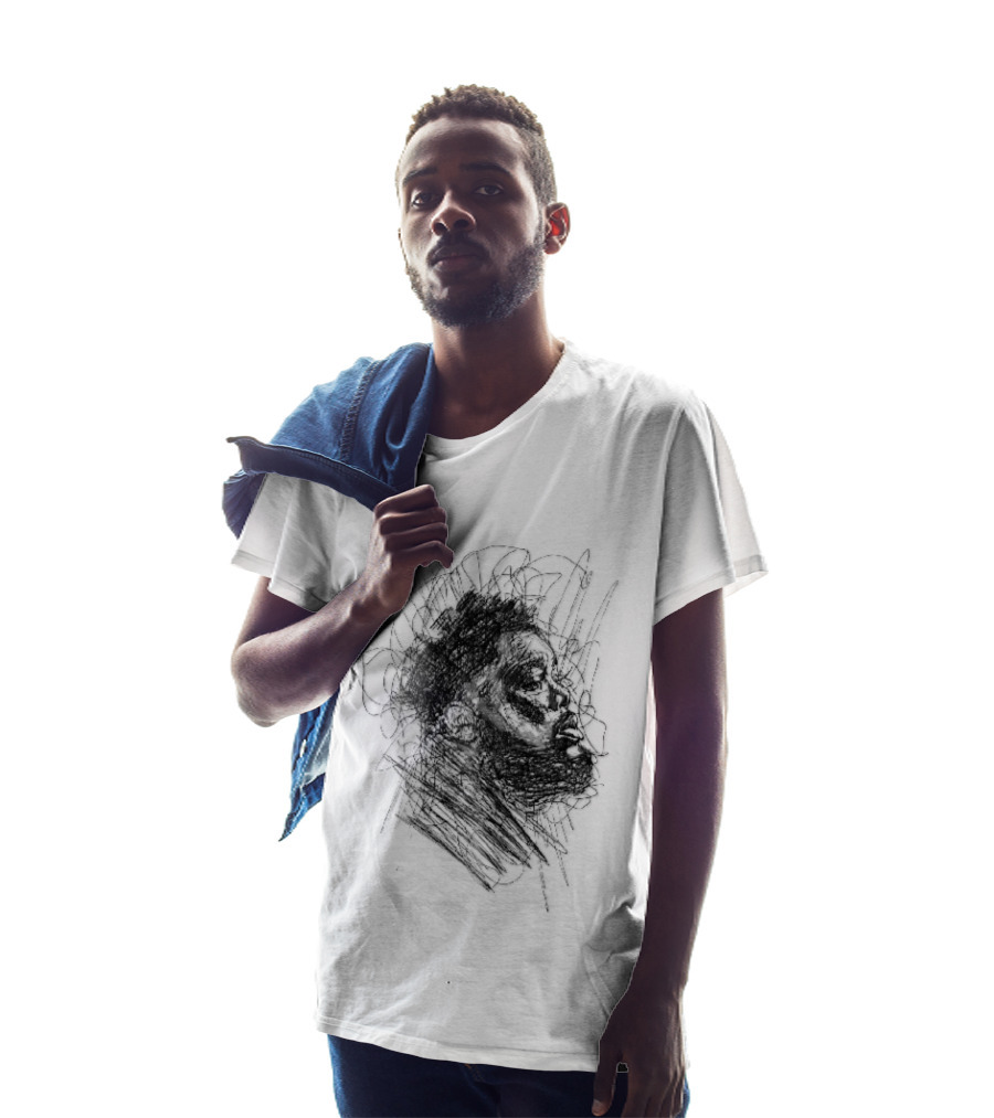 Bearded Man Profile Black Ink Scribble Sketch T-Shirt