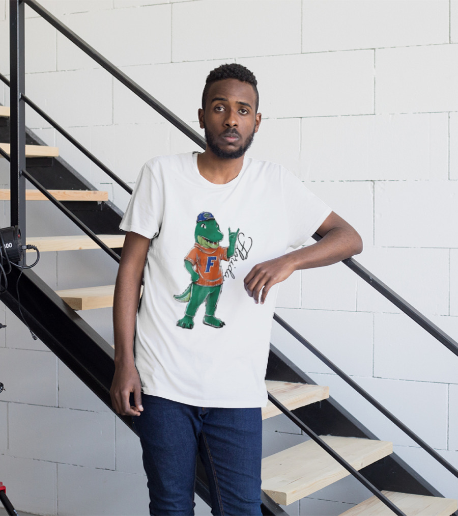 Florida Gators NCAA Albert Mascot Cartoon Alligator Raising Hand T-Shirt