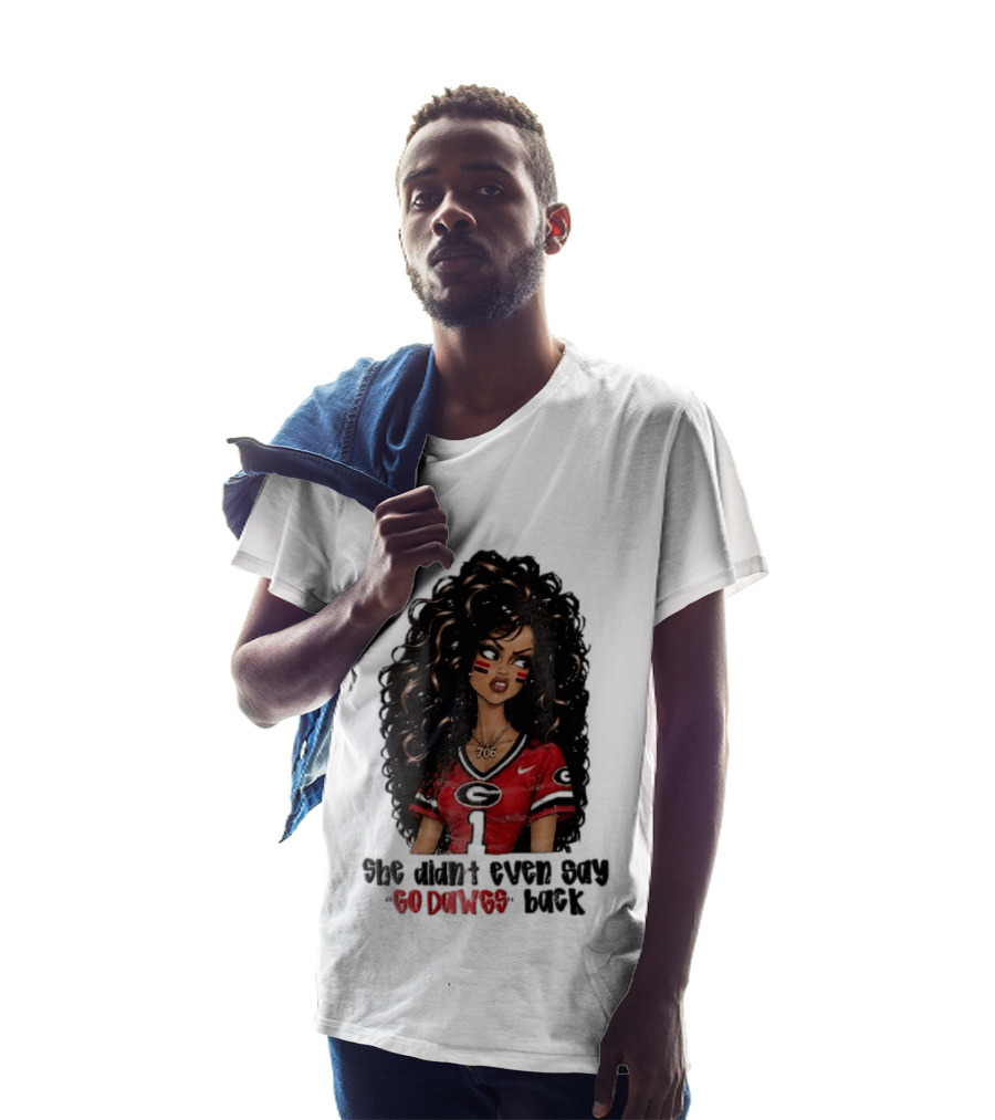 Georgia Bulldogs She Didn't Even Say Go Dawgs Cartoon Woman Curly Hair Red Jersey 706 T-Shirt