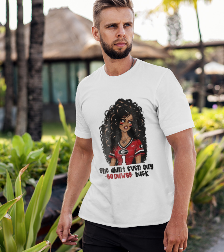 Georgia Bulldogs She Didn't Even Say Go Dawgs Cartoon Woman Curly Hair Red Jersey 706 T-Shirt