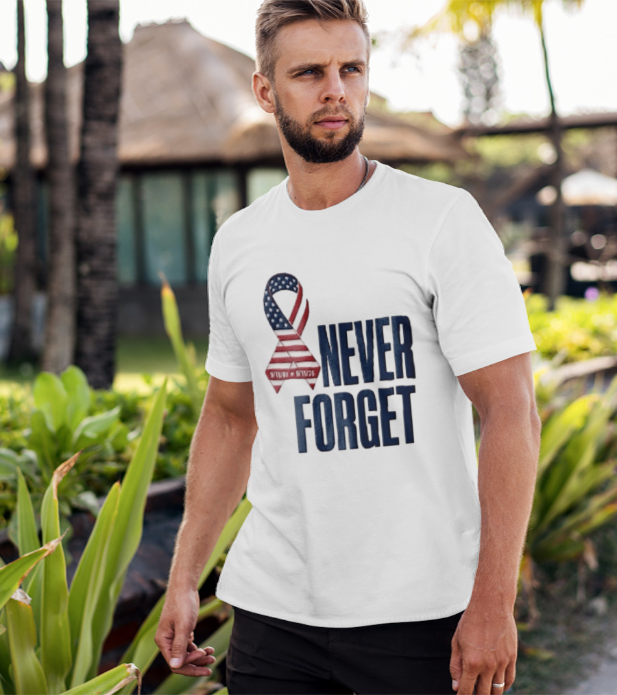 Never Forget 9/11 American Flag Awareness Ribbon T-Shirt